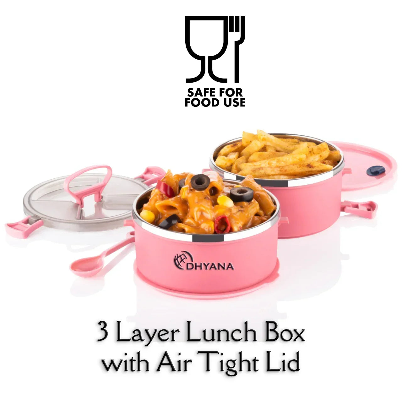 Buy 1 Get 1 Free Big Bite 3 Layer SS Lunch Box | Leakproof Tiffin for Office, Kids & Travel | 300ml each Bowl