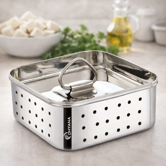 Paneer Maker 700ml Stainless Steel | Paneer Press Mould with Lid & Drip Plate|Tofu Press Mould Maker