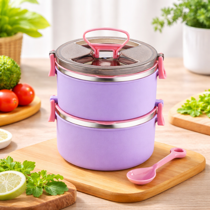 Big BIte 2 Layer SS Lunch Box | 300ml x 2 Airtight Tiffin | Premium Double Decker Office & Kids Lunchbox