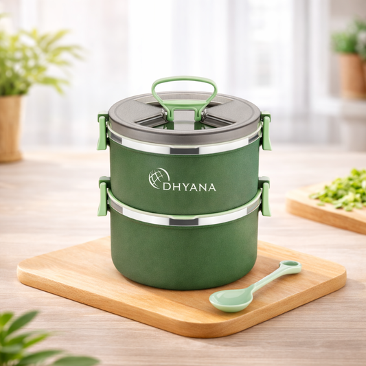 Big BIte 2 Layer SS Lunch Box | 300ml x 2 Airtight Tiffin | Premium Double Decker Office & Kids Lunchbox