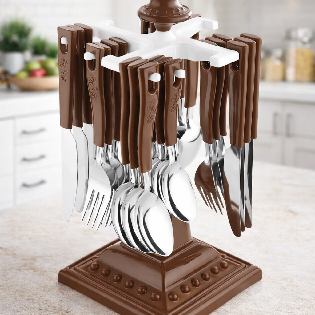 Swastik Cutlery Set for Dining Table 24 Pcs Spoon Set With Stand