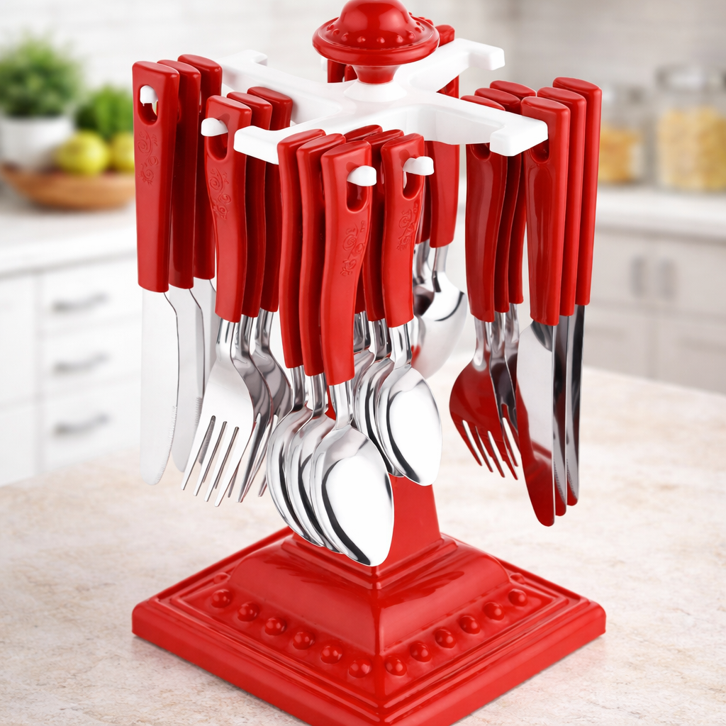 Swastik Cutlery Set for Dining Table 24 Pcs Spoon Set With Stand