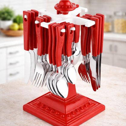 Swastik Cutlery Set for Dining Table 24 Pcs Spoon Set With Stand
