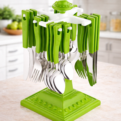 Swastik Cutlery Set for Dining Table 24 Pcs Spoon Set With Stand