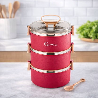 Big Bite 3 Layer SS Lunch Box | 300ml x 3 Airtight Tiffin | Premium Lunch Box for Office, Kids & Travel