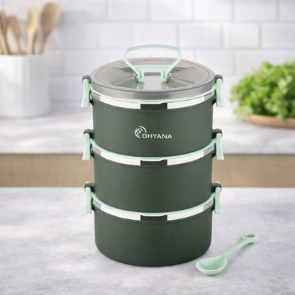 Big Bite 3 Layer SS Lunch Box | 300ml x 3 Airtight Tiffin | Premium Lunch Box for Office, Kids & Travel
