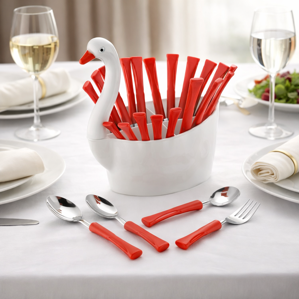 Duck Designer Cutlery Set for Dining Table 24 Pcs Spoon Set With Stand