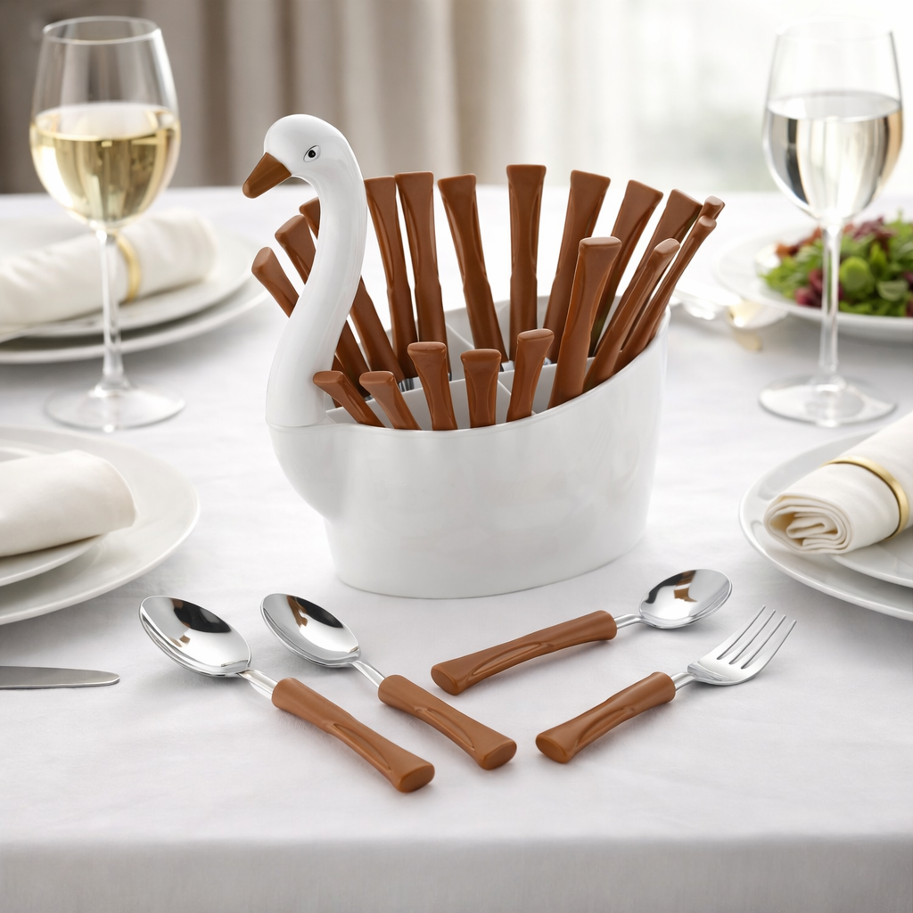 Duck Designer Cutlery Set for Dining Table 24 Pcs Spoon Set With Stand