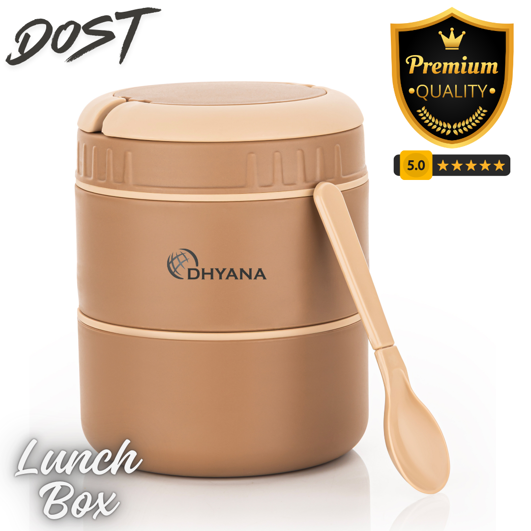 DOST 2 Layer SS Lunch Box | 550ml x 2 Airtight Tiffin | Premium Double Decker Office & Kids Lunchbox