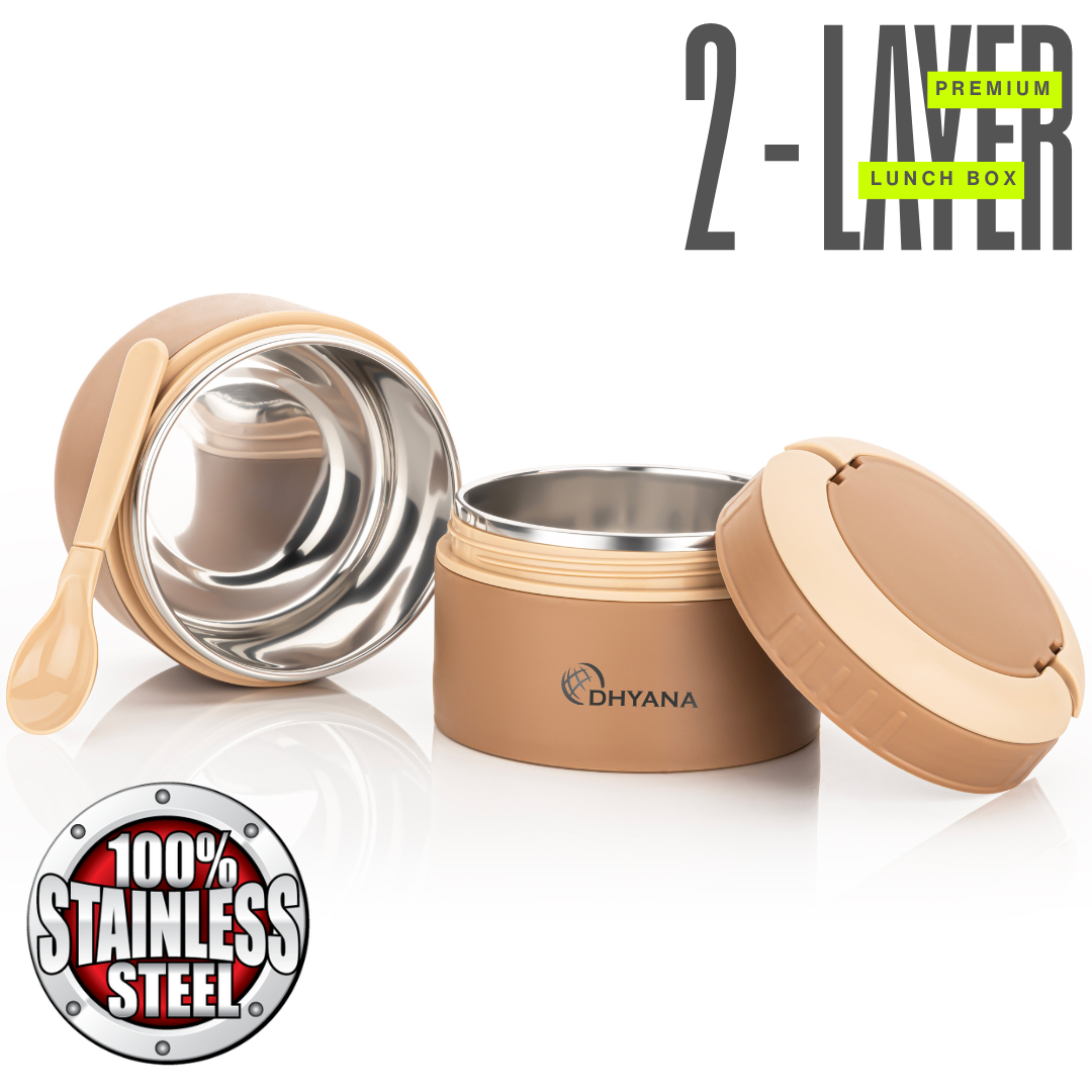 DOST 2 Layer SS Lunch Box | 550ml x 2 Airtight Tiffin | Premium Double Decker Office & Kids Lunchbox