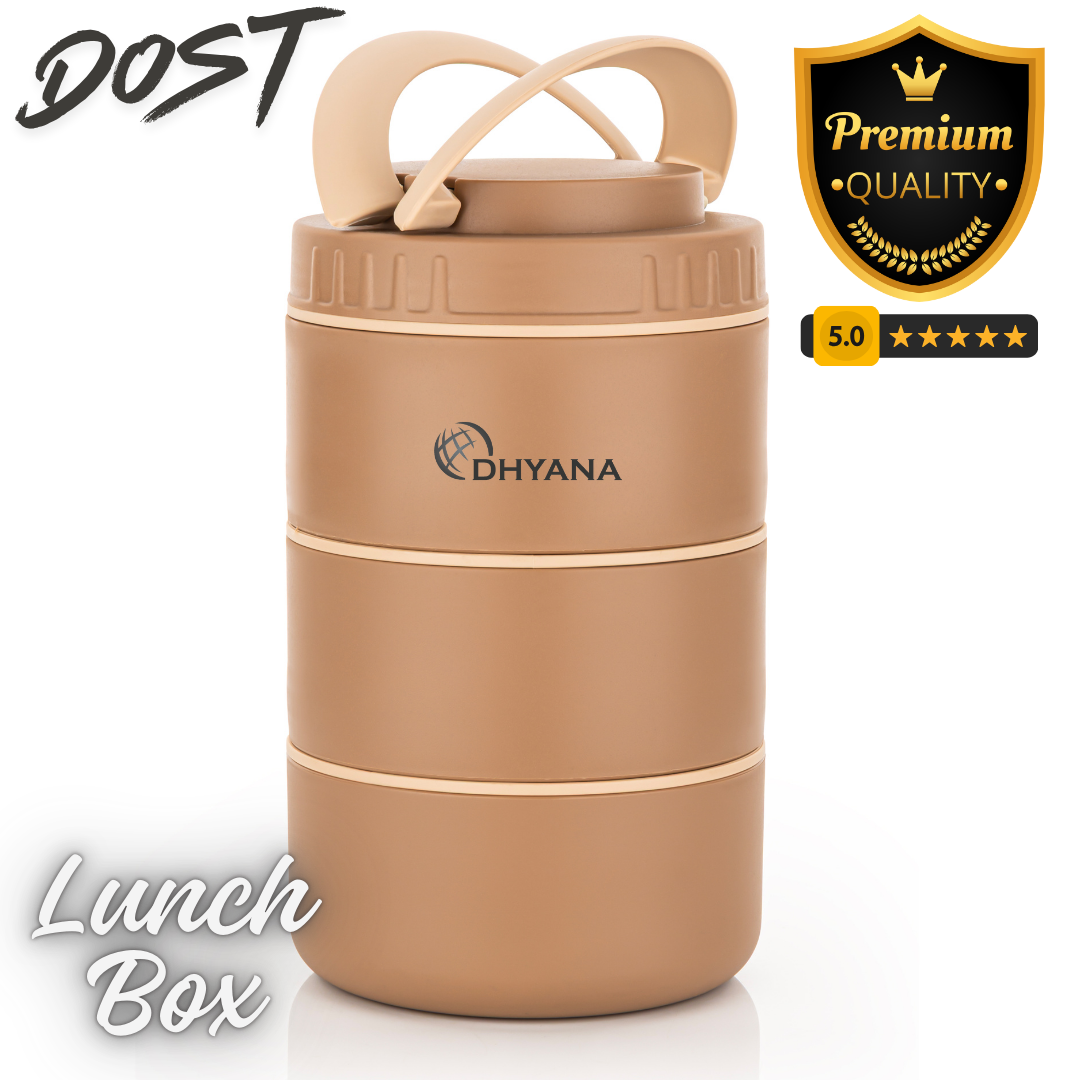 DOST 3 Layer SS Lunch Box | 550ml x 3 Airtight Tiffin | Premium Lunch Box for Office, Kids & Travel