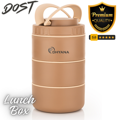 DOST 3 Layer SS Lunch Box | 550ml x 3 Airtight Tiffin | Premium Lunch Box for Office, Kids & Travel
