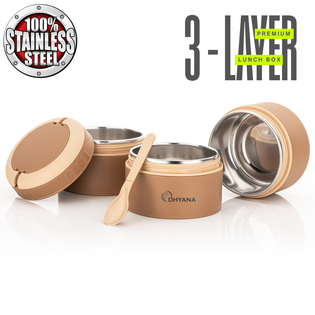 Buy 1 Get 1 Free DOST 3 Layer SS Lunch Box | Leakproof Tiffin for Office, Kids & Travel