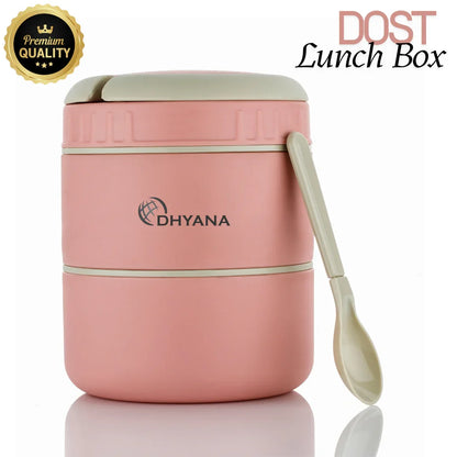 DOST 2 Layer SS Lunch Box | 550ml x 2 Airtight Tiffin | Premium Double Decker Office & Kids Lunchbox