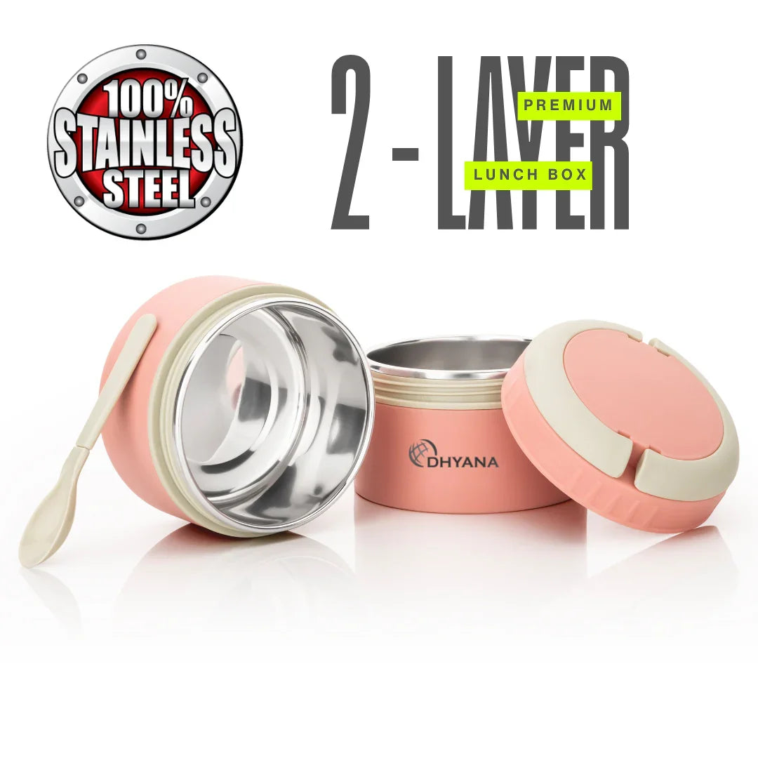 DOST 2 Layer SS Lunch Box | 550ml x 2 Airtight Tiffin | Premium Double Decker Office & Kids Lunchbox