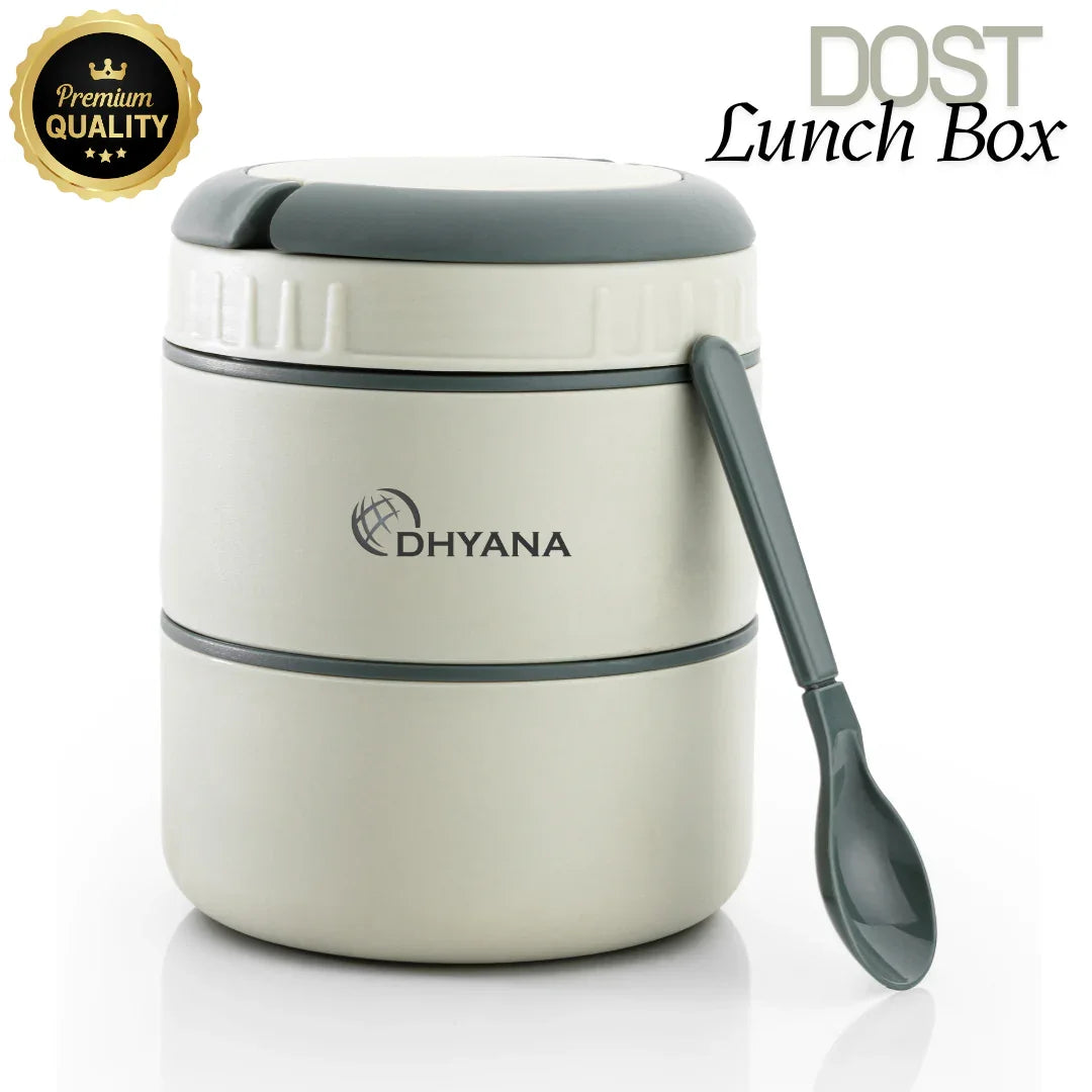 DOST 2 Layer SS Lunch Box | 550ml x 2 Airtight Tiffin | Premium Double Decker Office & Kids Lunchbox