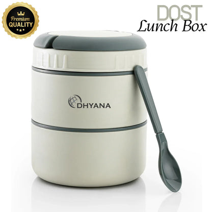 DOST 2 Layer SS Lunch Box | 550ml x 2 Airtight Tiffin | Premium Double Decker Office & Kids Lunchbox