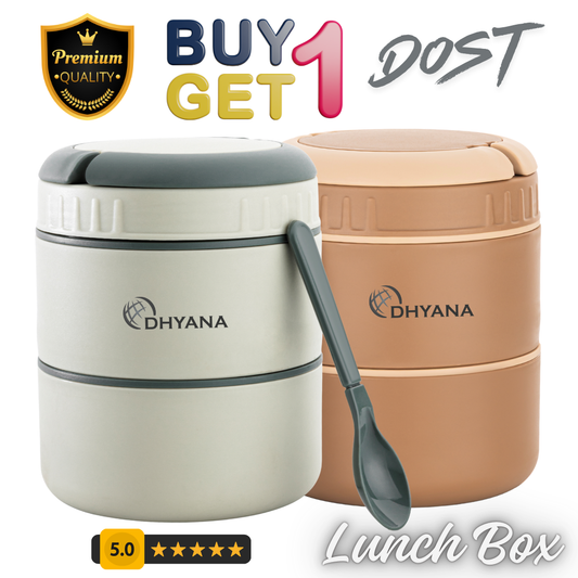 Buy 1 Get 1 Free DOST 2 Layer SS Lunch Box | Leakproof Tiffin for Office, Kids & Travel