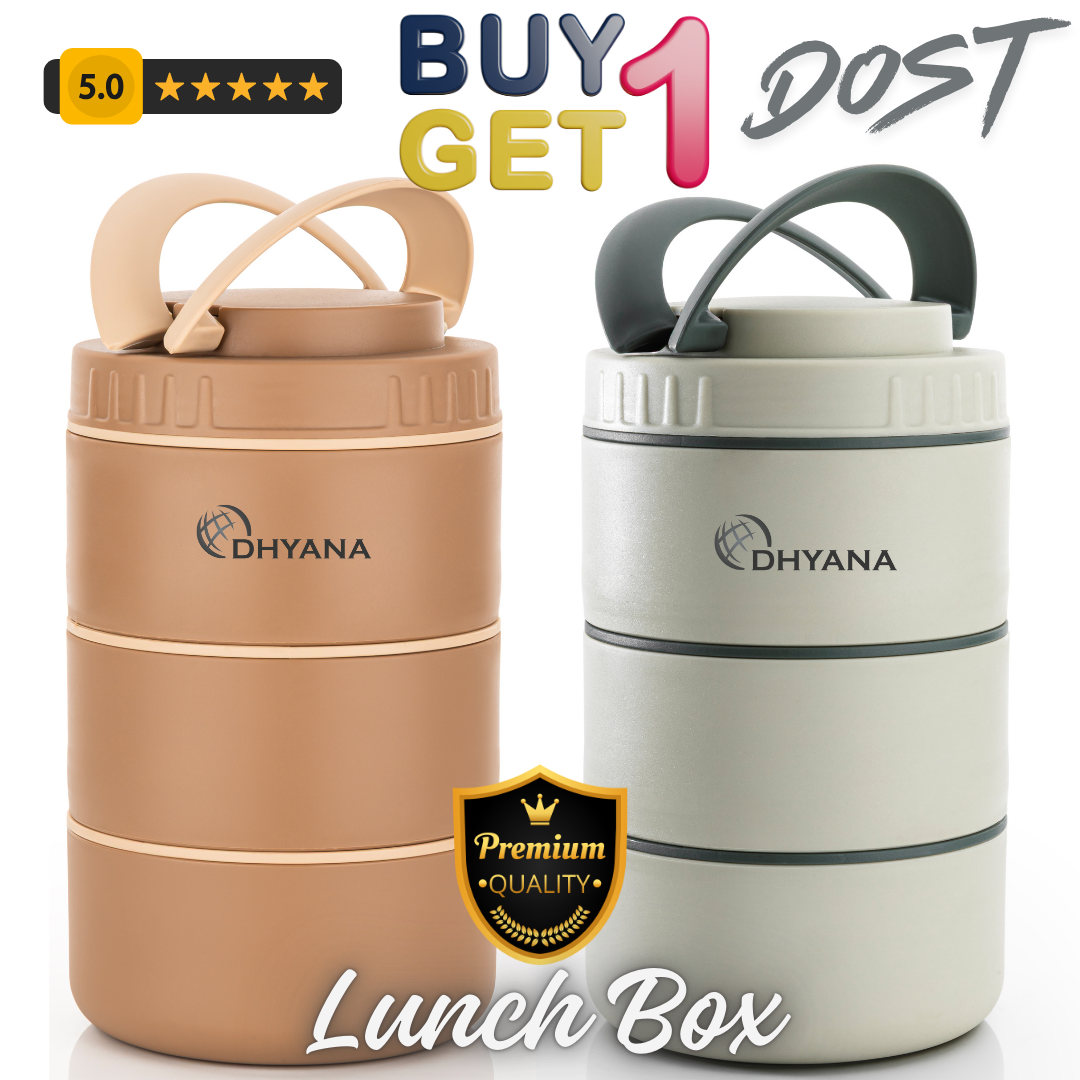 Buy 1 Get 1 Free DOST 3 Layer SS Lunch Box | Leakproof Tiffin for Office, Kids & Travel