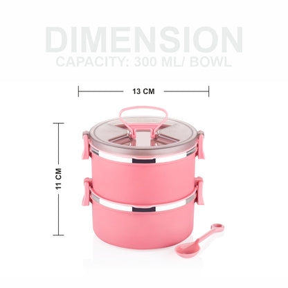 Buy 1 Get 1 Free Big Bite 2 Layer SS Lunch Box | Leakproof Tiffin for Office, Kids & Travel | 300ml each Bowl