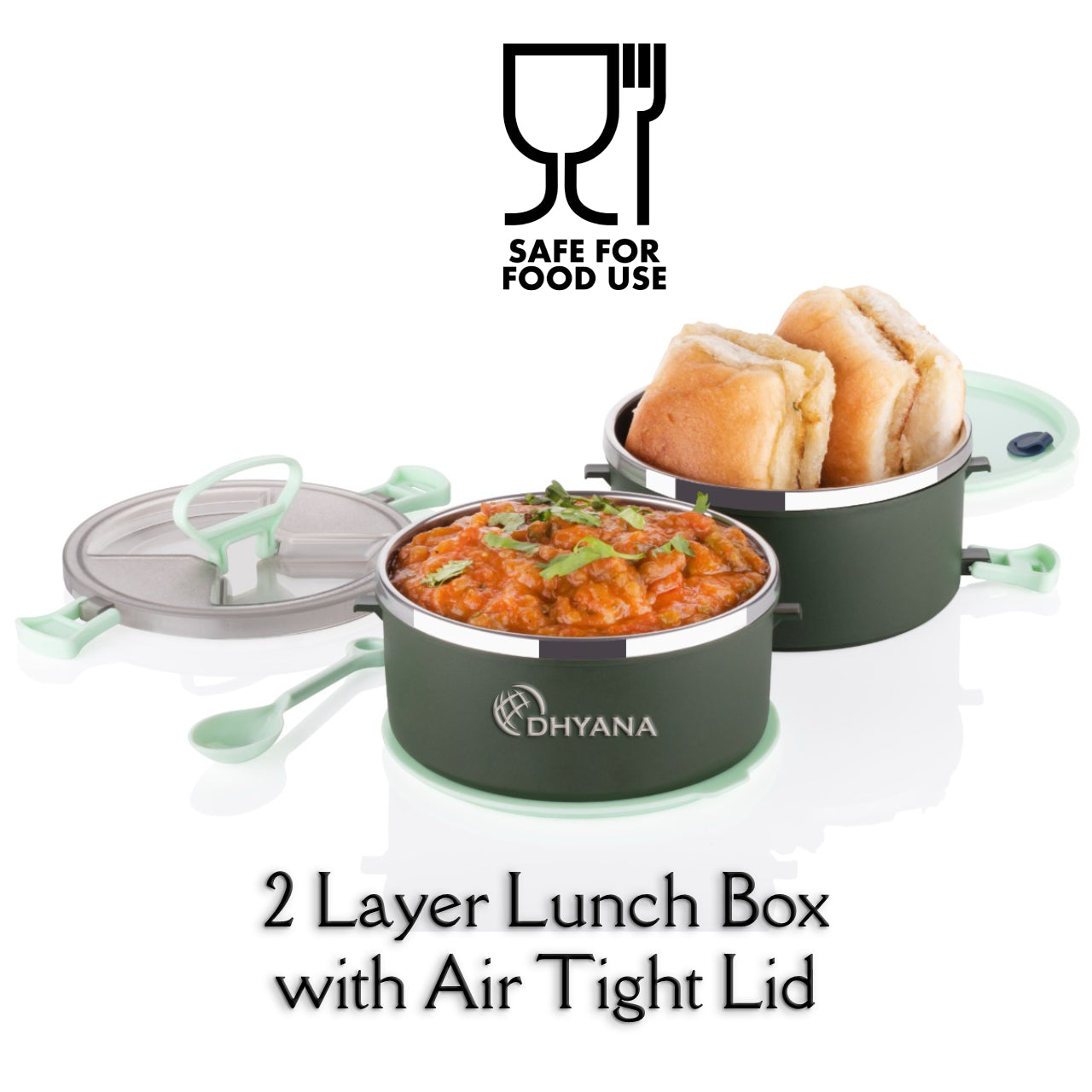 Buy 1 Get 1 Free Big Bite 2 Layer SS Lunch Box | Leakproof Tiffin for Office, Kids & Travel | 300ml each Bowl