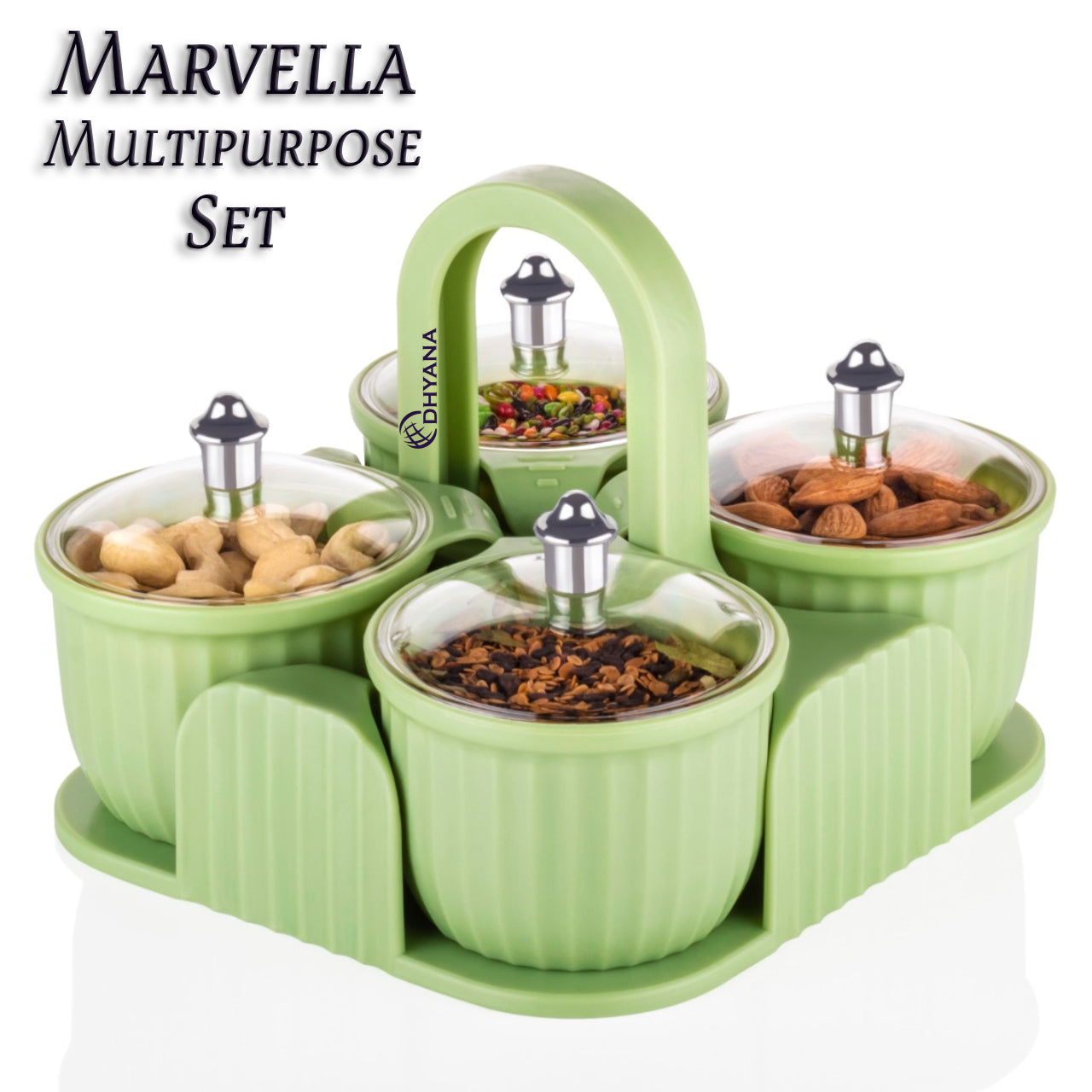 Marvella Multipurpose 4 Jar Dryfruit Set / Candy, Chocolate, Snacks Storage Jar, Masala Jar Set