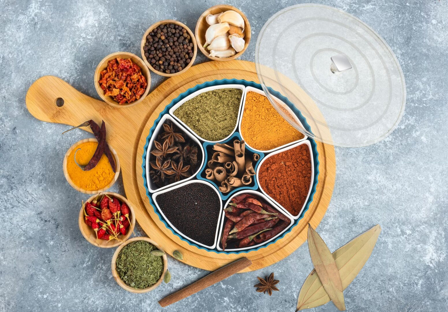 Plastic Spice Container / Masala Box - (7 in 1) Aachar lunchbox or Chatni Box