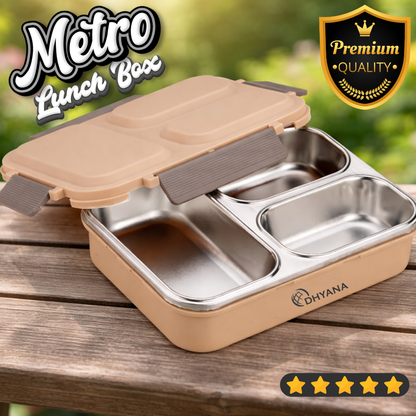 Dhyana Metro Lunchbox | Premium Steel 3 Compartment Tiffin Box | Leak Proof & Thermal Insulated