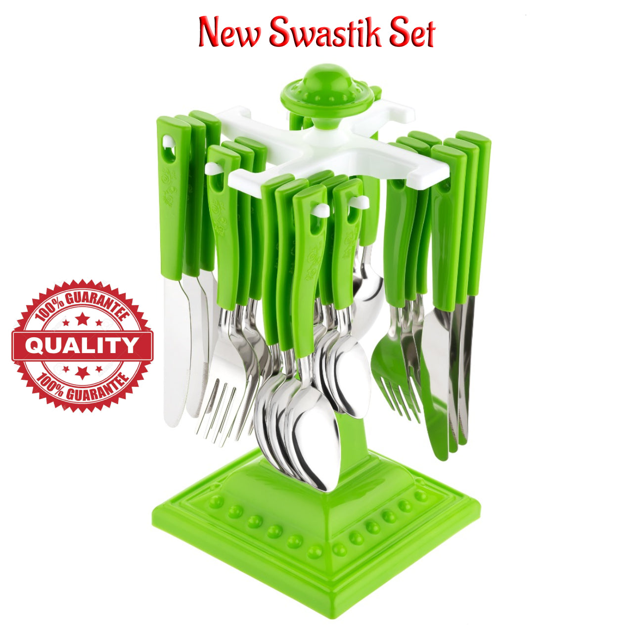 Swastik Cutlery Set for Dining Table 24 Pcs Spoon Set With Stand