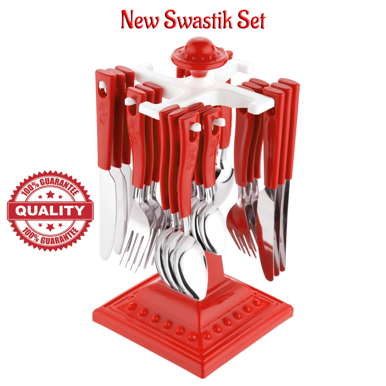 Swastik Cutlery Set for Dining Table 24 Pcs Spoon Set With Stand