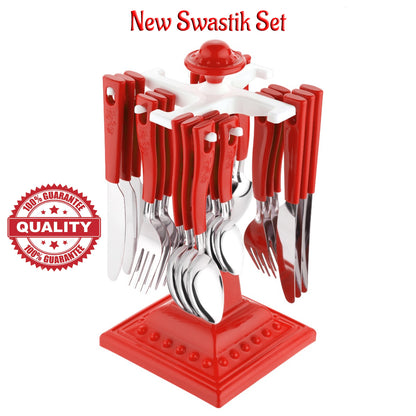 Swastik Cutlery Set for Dining Table 24 Pcs Spoon Set With Stand