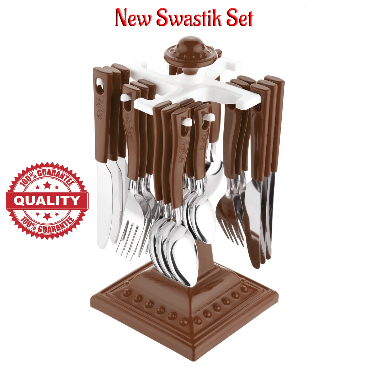 Swastik Cutlery Set for Dining Table 24 Pcs Spoon Set With Stand