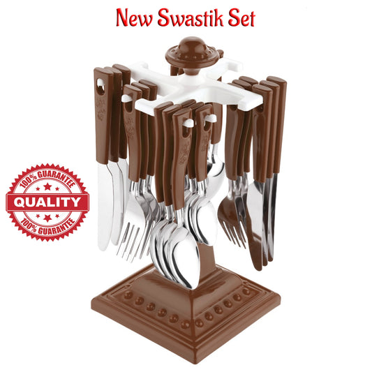 Swastik Cutlery Set for Dining Table 24 Pcs Spoon Set With Stand