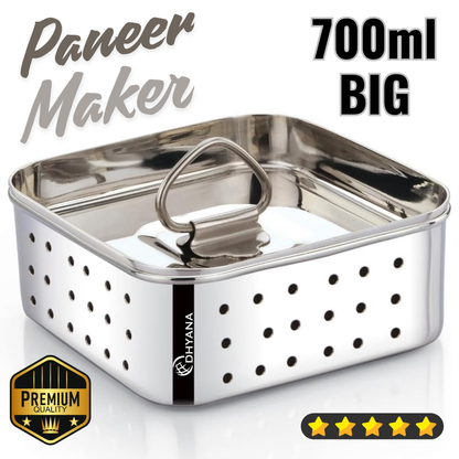 Paneer Maker 700ml Stainless Steel | Paneer Press Mould with Lid & Drip Plate|Tofu Press Mould Maker