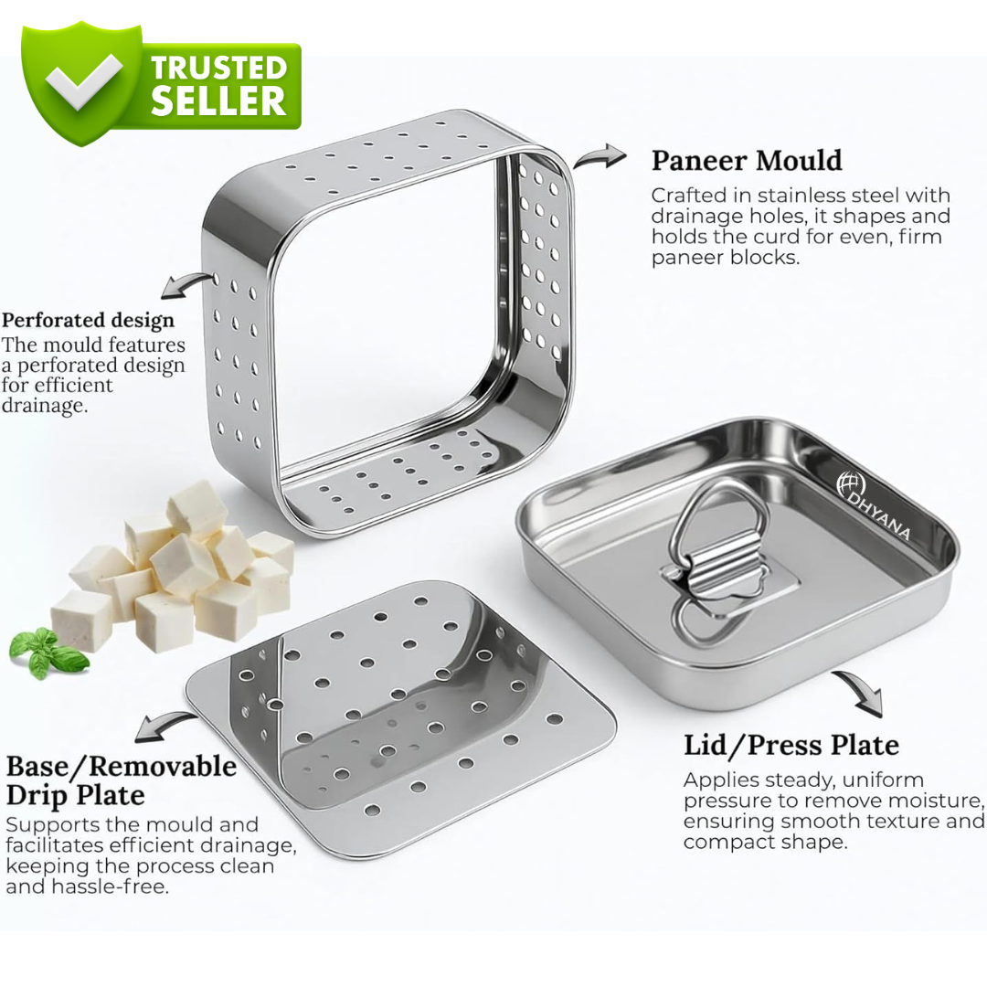 Paneer Maker 700ml Stainless Steel | Paneer Press Mould with Lid & Drip Plate|Tofu Press Mould Maker