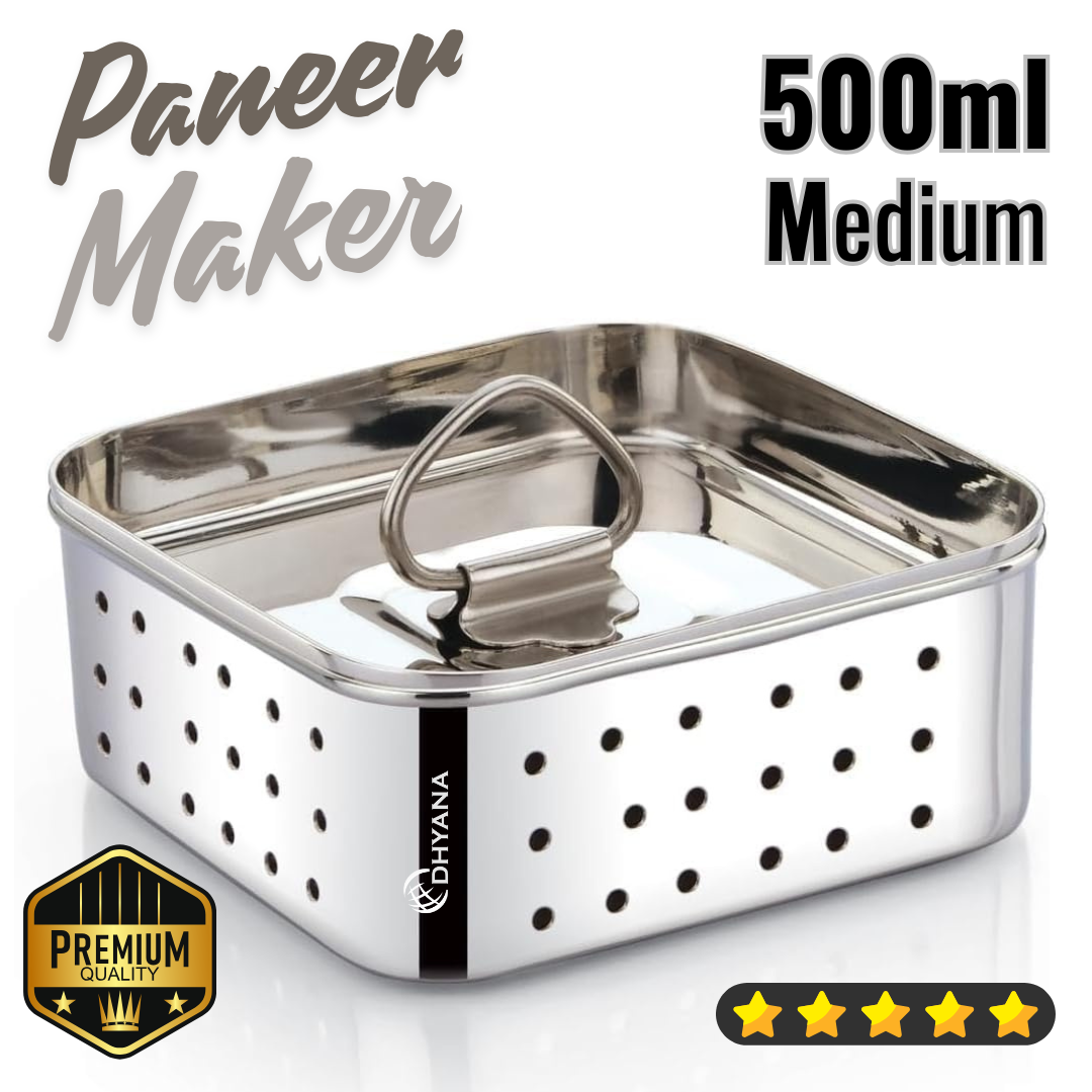 Paneer Maker 700ml Stainless Steel | Paneer Press Mould with Lid & Drip Plate|Tofu Press Mould Maker