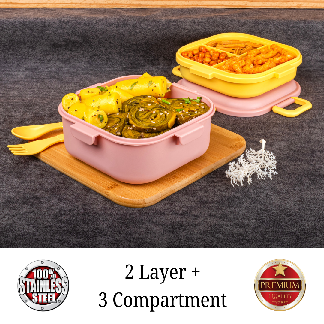 Buy1 Get1 Free Quick Bite lunchbox For School / Office, 4 Compartment Lunchbox with Push Lock