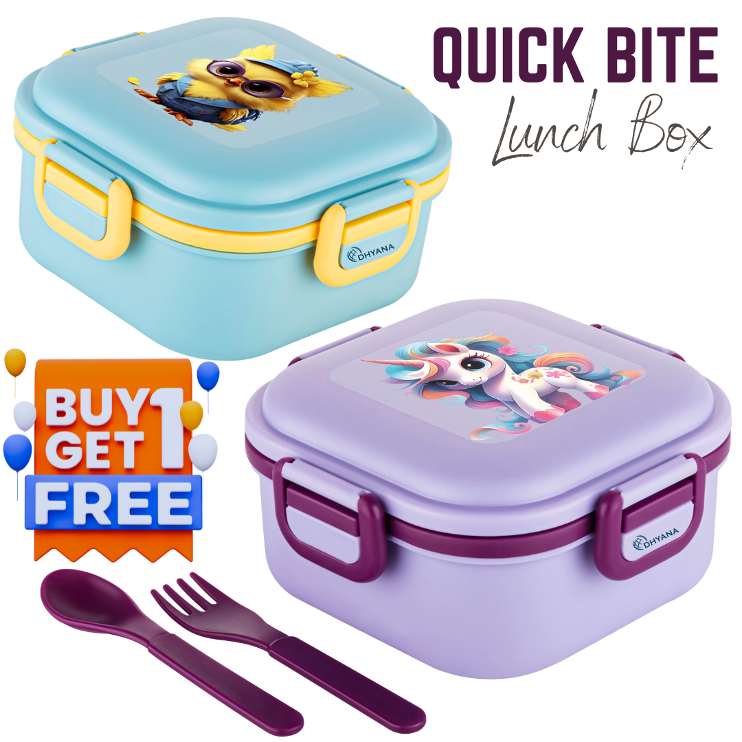 Buy1 Get1 Free Quick Bite lunchbox For School / Office, 4 Compartment Lunchbox with Push Lock