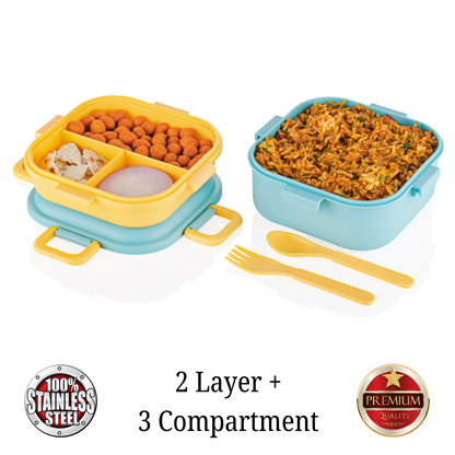 Buy1 Get1 Free Quick Bite lunchbox For School / Office, 4 Compartment Lunchbox with Push Lock