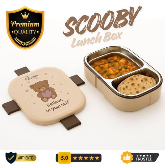 Scooby Twin Lunchbox with Stainless Steel Inner | 2 Compartment Insulated School Lunch Box
