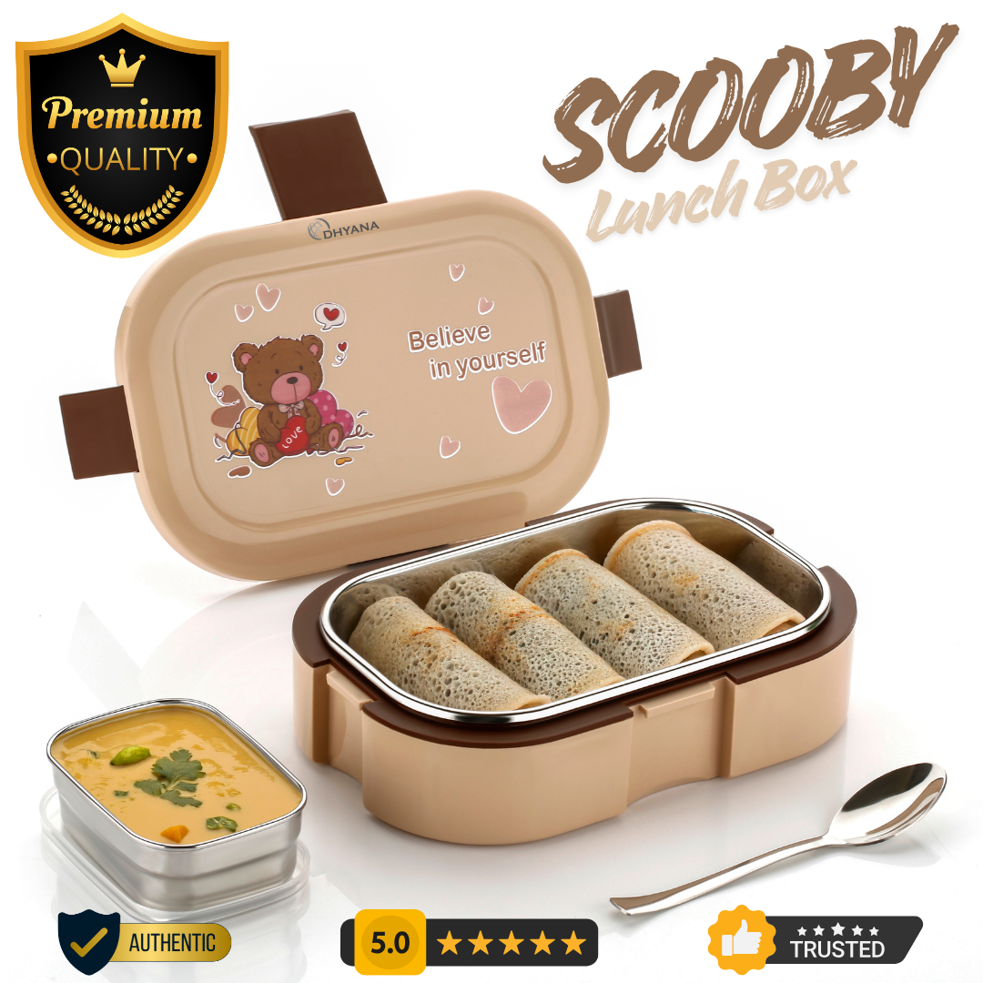 Scooby Lunchbox with Stainless Steel Inner | Insulated Lunch Box with Spoon & Extra Container