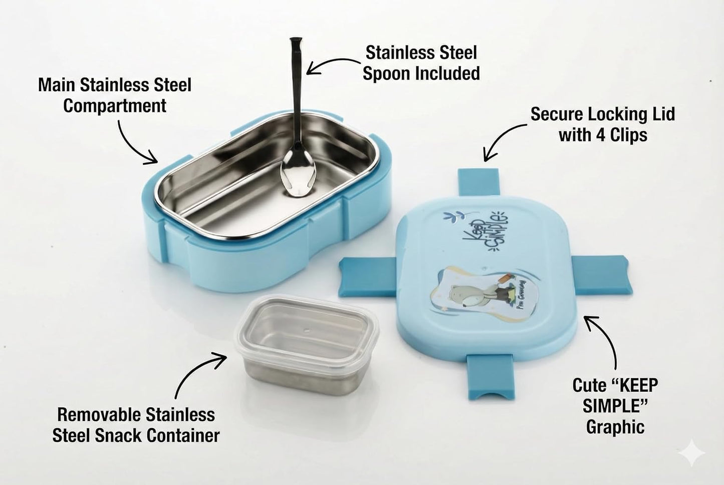 Scooby Lunchbox with Stainless Steel Inner | Insulated Lunch Box with Spoon & Extra Container