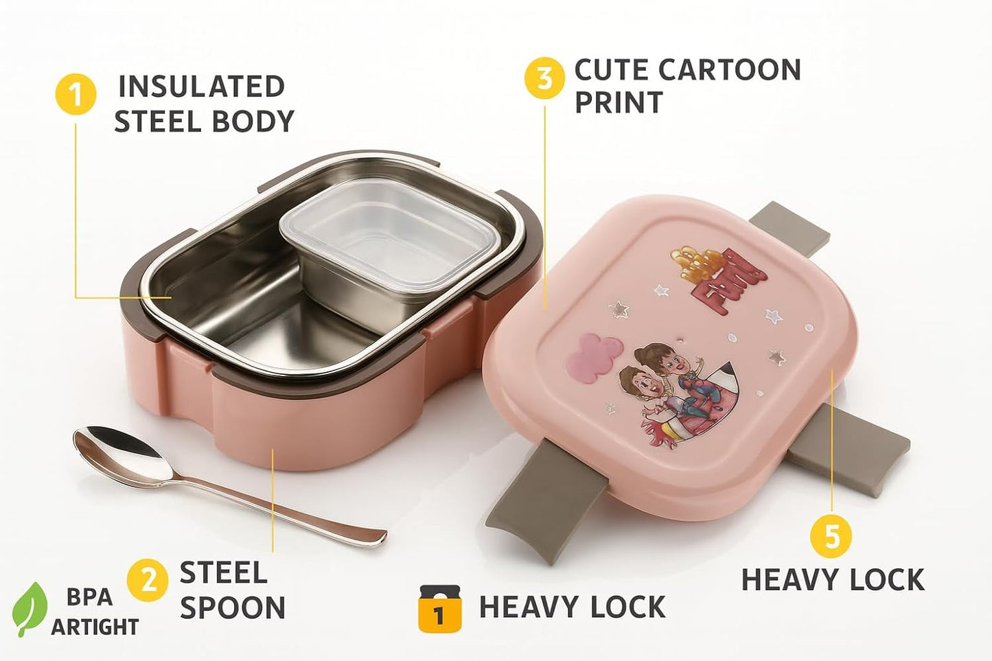 Scooby Lunchbox with Stainless Steel Inner | Insulated Lunch Box with Spoon & Extra Container