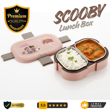 Scooby Twin Lunchbox with Stainless Steel Inner | 2 Compartment Insulated School Lunch Box
