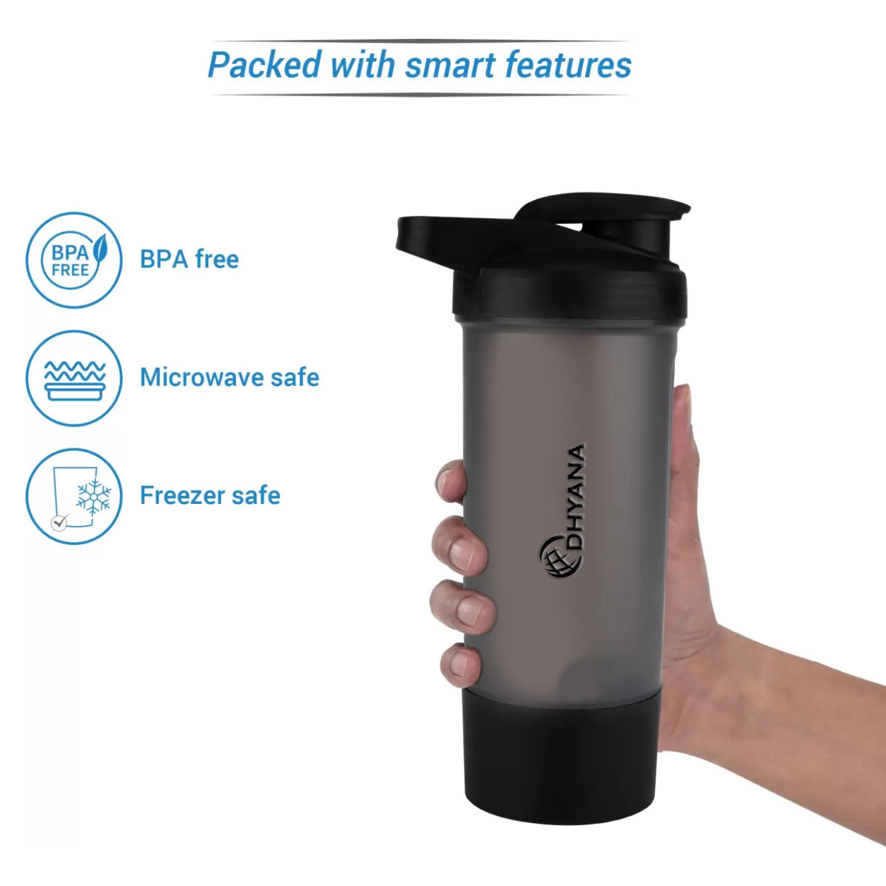 Protein Shaker & Water Bottle for gym or Cycling with Extra Compartment For Men and Women 600 ml