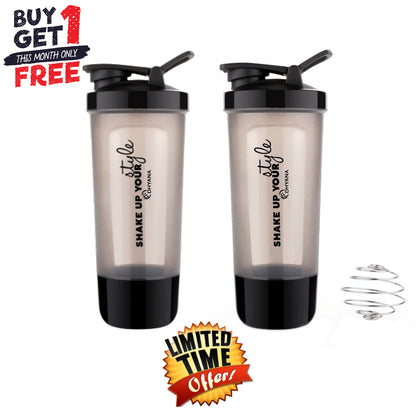 Buy 1 Get 1 Free Protein Shaker & Water Bottle for gym or Cycling with Extra Compartment For Men and Women 600 ml