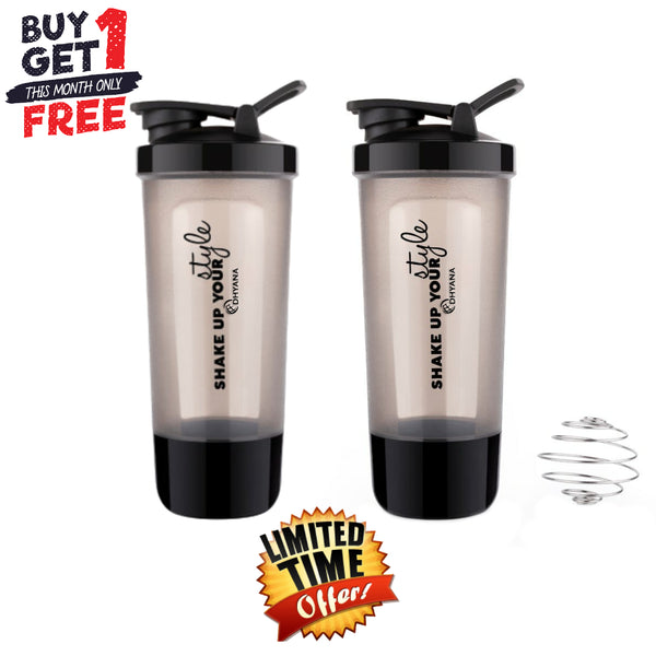 Buy 1 Get 1 Free Protein Shaker & Water Bottle for gym or Cycling with Extra Compartment For Men and Women 600 ml