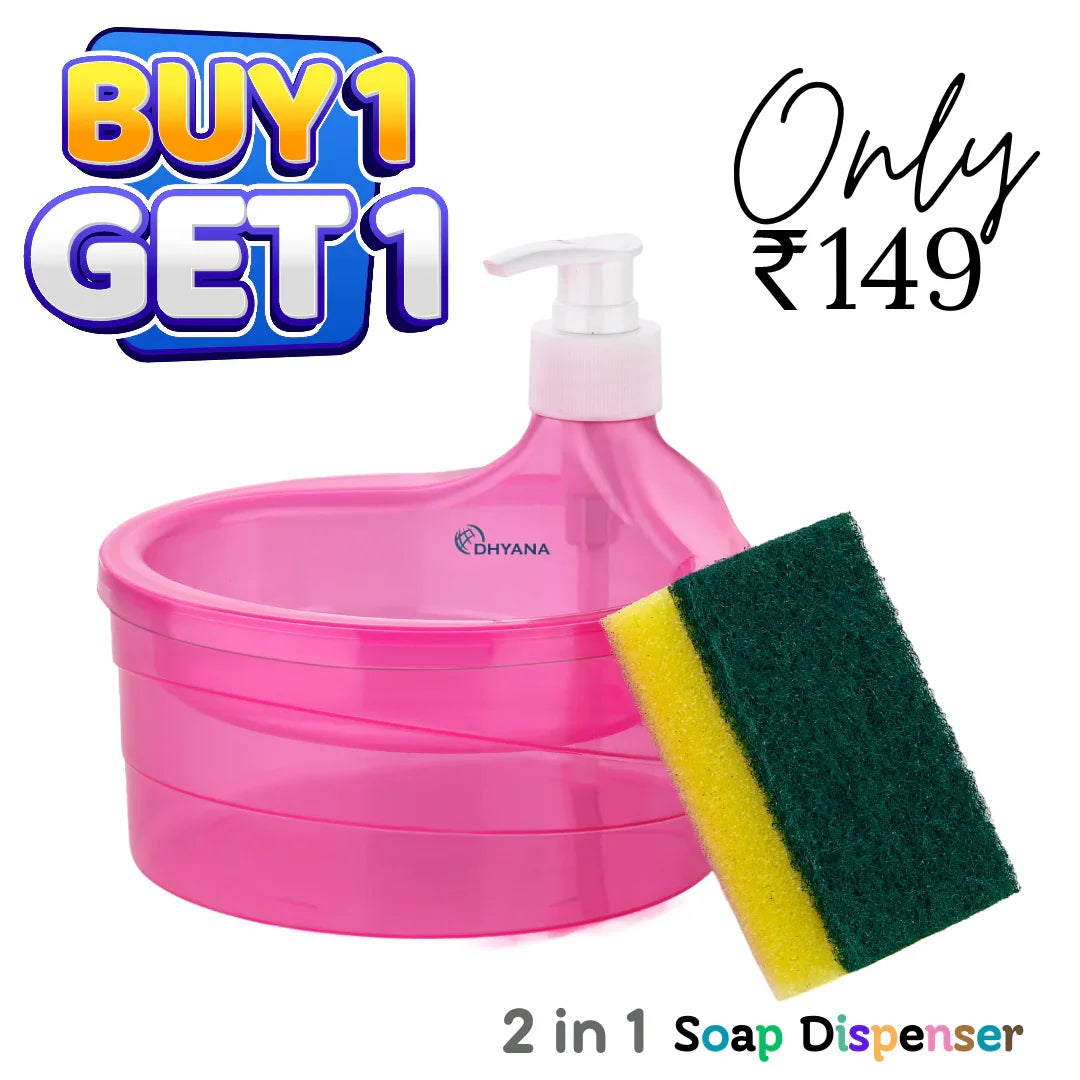 Buy 1 Get 1 Offer 2in1 Plastic Liquid Soap Dispenser with Soap Holder for Kitchen & Sink, 350 ml Liquid, Soap / Gel Dispenser