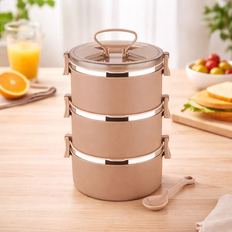 Big Bite 3 Layer SS Lunch Box | 300ml x 3 Airtight Tiffin | Premium Lunch Box for Office, Kids & Travel