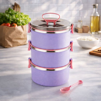 Big Bite 3 Layer SS Lunch Box | 300ml x 3 Airtight Tiffin | Premium Lunch Box for Office, Kids & Travel